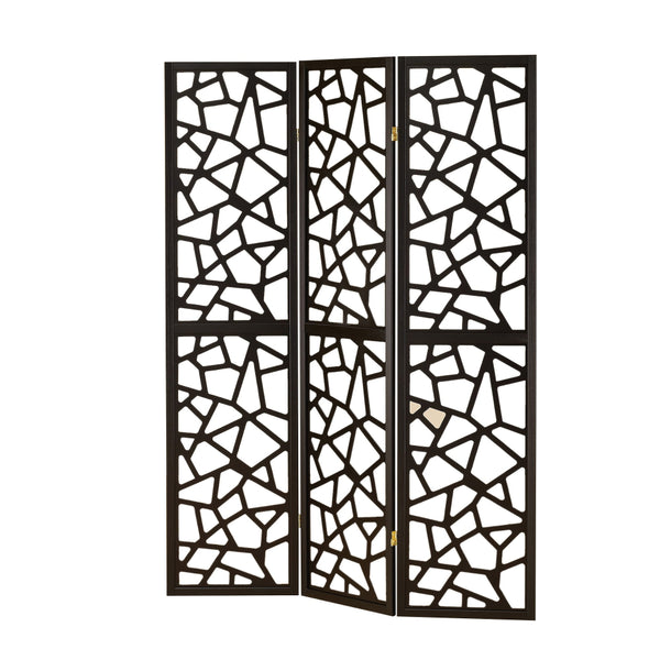 Benzara BM159226 Intricate Mosaic Cutouts Folding Screen Black