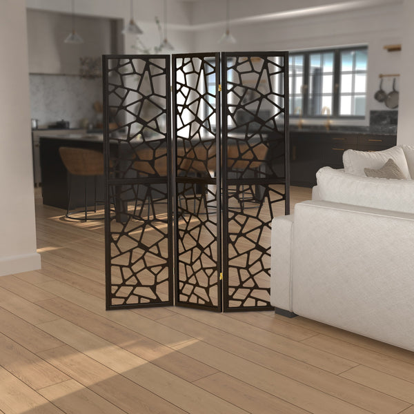 benzara BM159226 Intricate Mosaic Cutouts Folding Screen Black