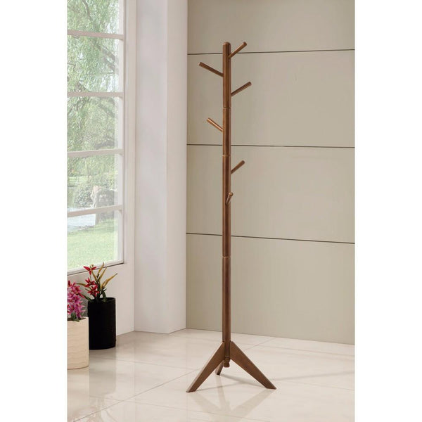 benzara BM159261 Sturdy Metal Coat Rack with Six Pegs Brown