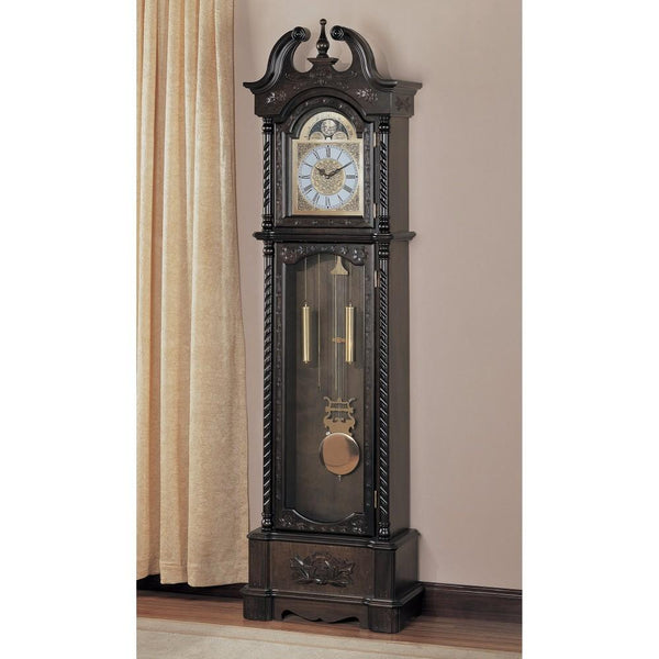 benzara BM159265 Aesthetically Charmed Wooden Grandfather Clock Brown