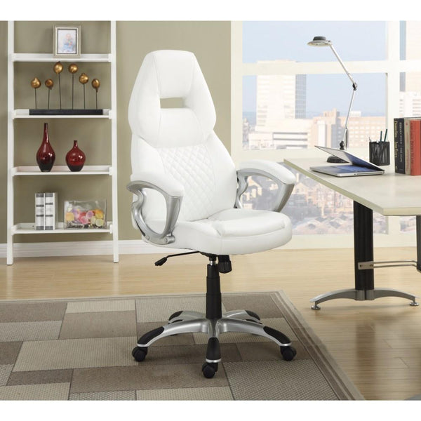 benzara BM159404 Leather Sporty Executive High-Back Office Chair White