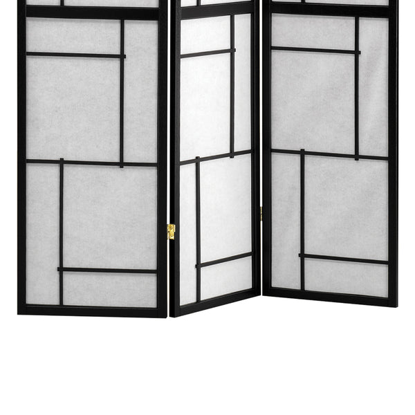 Benzara BM159457 Stylish 3 Panel Wooden Folding Screen Black