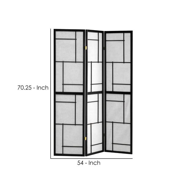 Benzara BM159457 Stylish 3 Panel Wooden Folding Screen Black