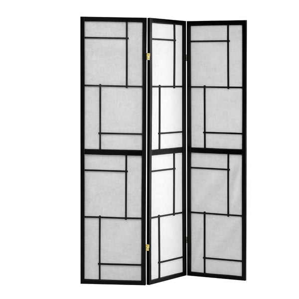 Benzara BM159457 Stylish 3 Panel Wooden Folding Screen Black