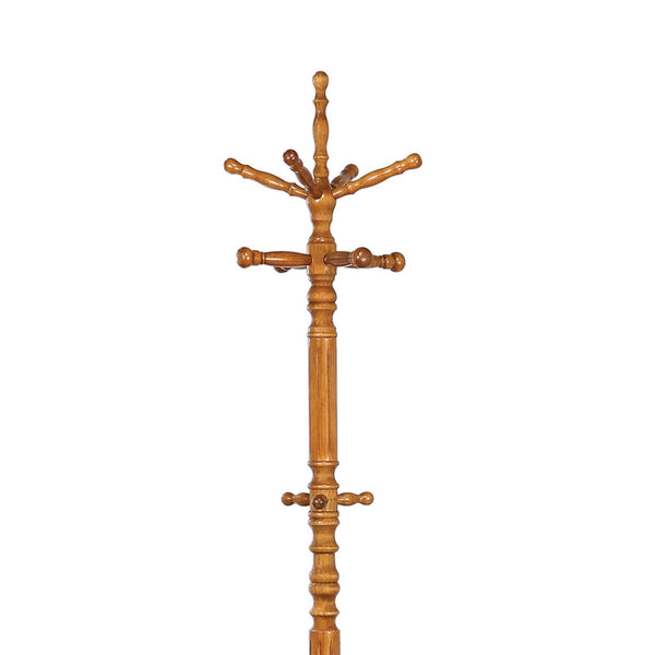 Benzara BM160074 Traditional Wooden Coat Rack With Spining Top Brown