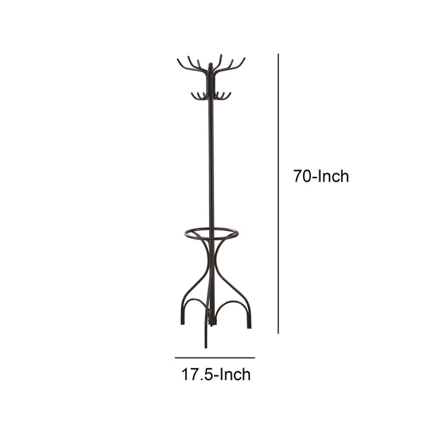 Benzara BM160078 Metal Coat Rack With Umbrella Stand Black
