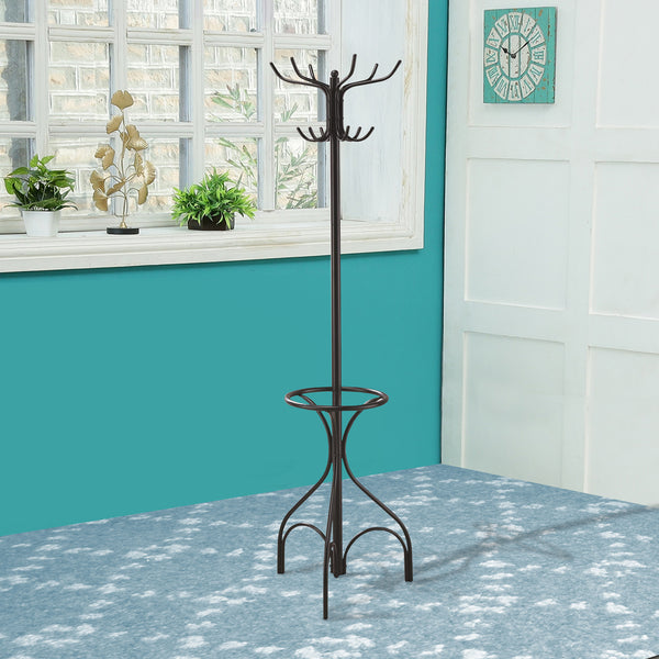 benzara BM160078 Metal Coat Rack With Umbrella Stand Black
