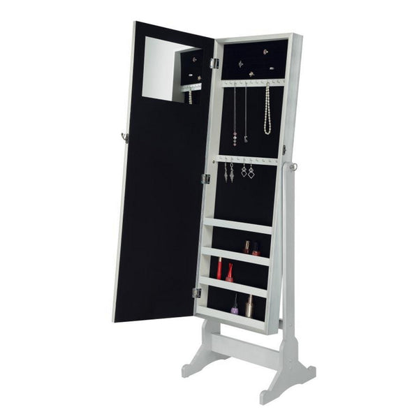 Benzara BM160133 Captivating Jewelry Cheval Mirror With Interior Storage Silver