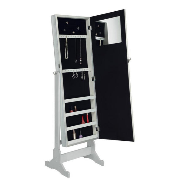 Benzara BM160133 Captivating Jewelry Cheval Mirror With Interior Storage Silver