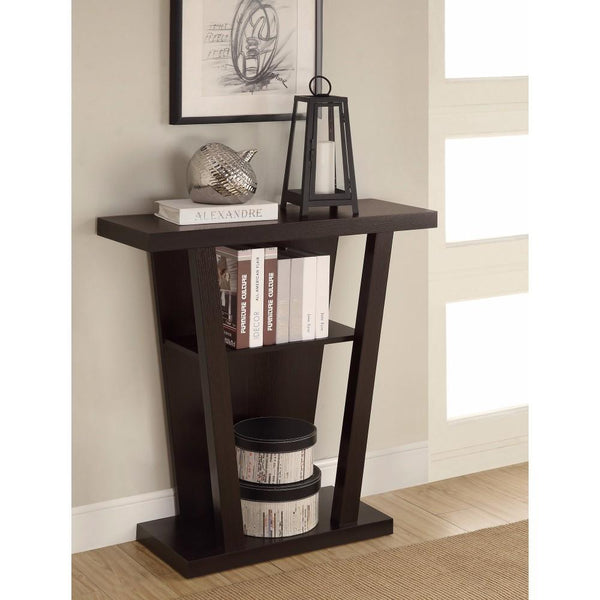 benzara BM160199 Angled Wooden Console Table With Storage Space Brown