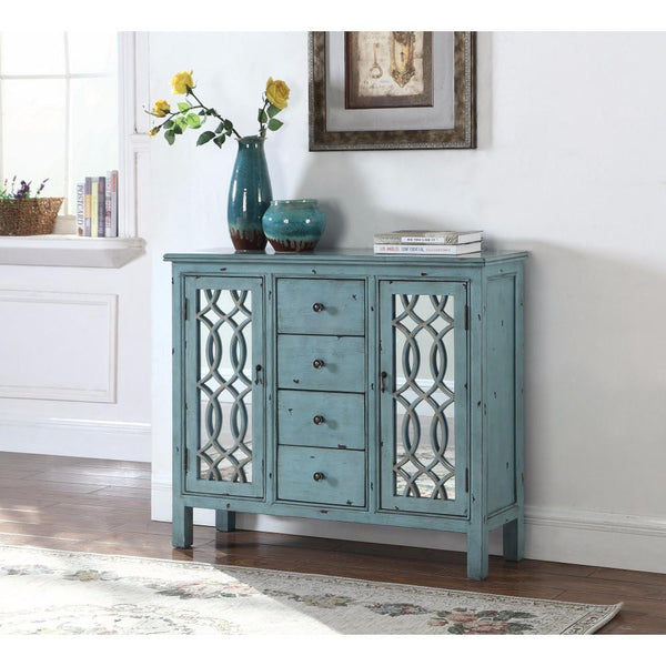 benzara BM160251 Traditional Wooden Accent Cabinet Blue