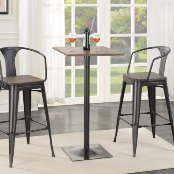benzara BM160794 Industrial Square Metal Bar Table With Wooden Top Black