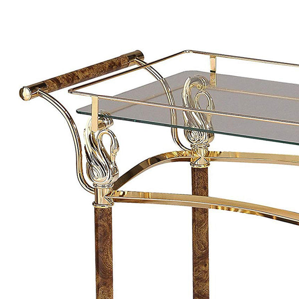 Benzara BM163645 Alluring Serving Cart Golden Plated & Clear Glass