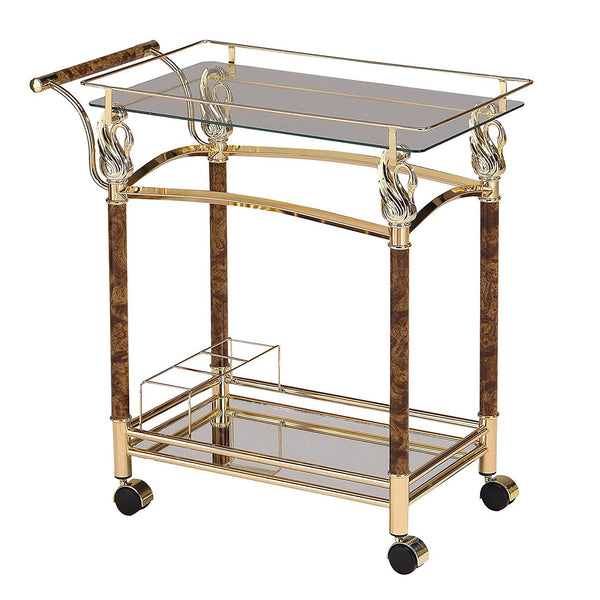 benzara BM163645 Alluring Serving Cart Golden Plated & Clear Glass