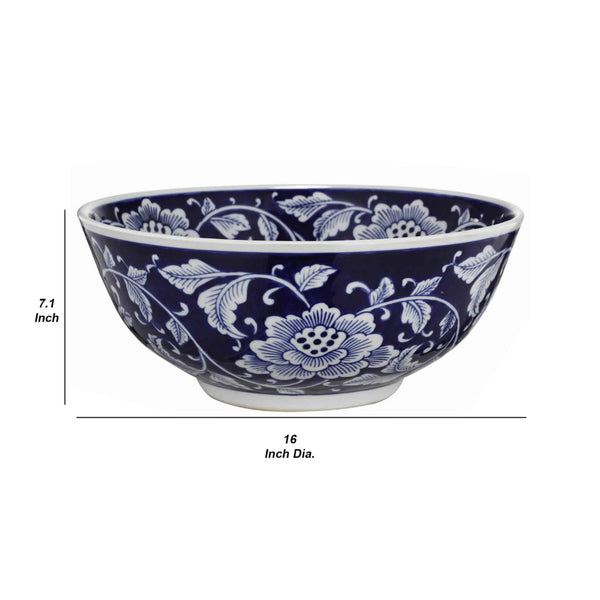 Benzara BM165651 Set Of 2 Ceramic Bowls Blue And White