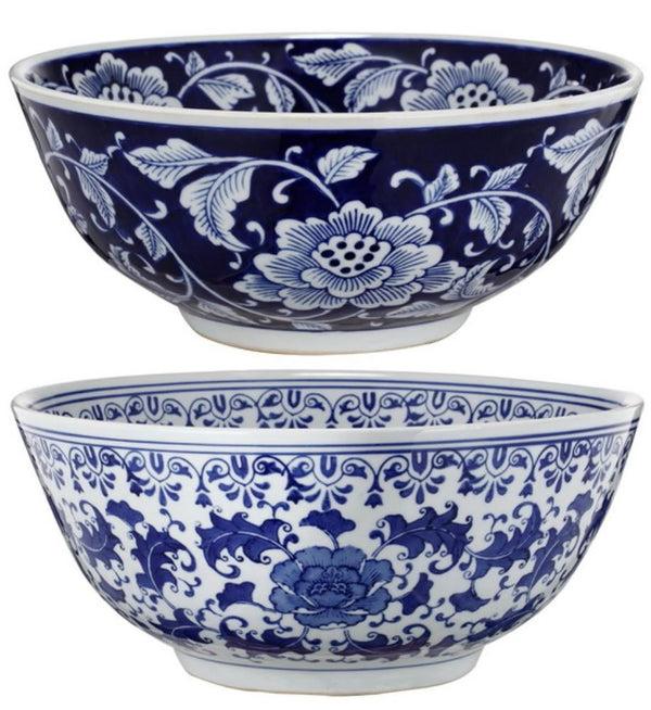 benzara BM165651 Set Of 2 Ceramic Bowls Blue And White