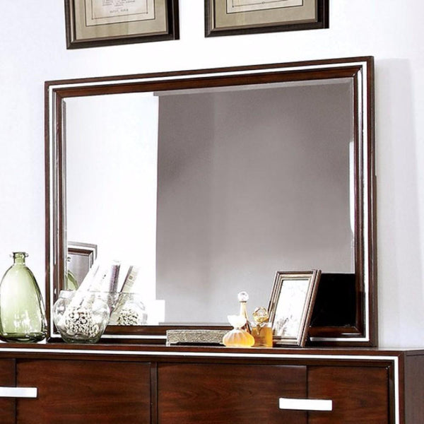 benzara BM166065 Wooden Beveled Mirror Brown Cherry