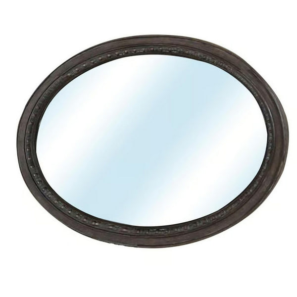 Benzara BM166077 Oval Wall Mountable 5mm Beveled Mirror Rustic Natural Brown