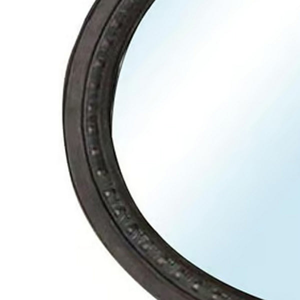 Benzara BM166077 Oval Wall Mountable 5mm Beveled Mirror Rustic Natural Brown