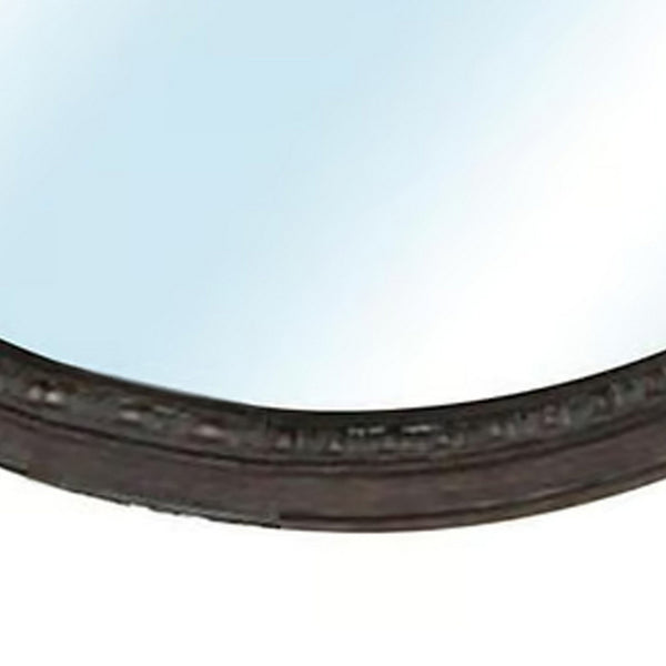 Benzara BM166077 Oval Wall Mountable 5mm Beveled Mirror Rustic Natural Brown