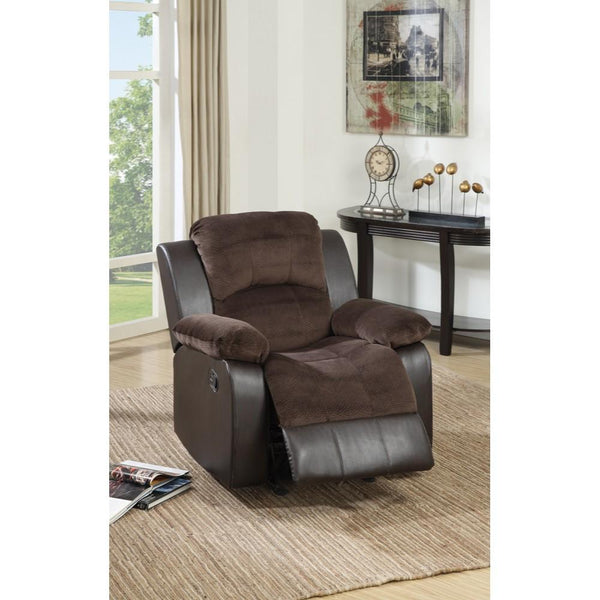 benzara BM166725 Polyurethane Rocker Recliner In Choco Suede Brown