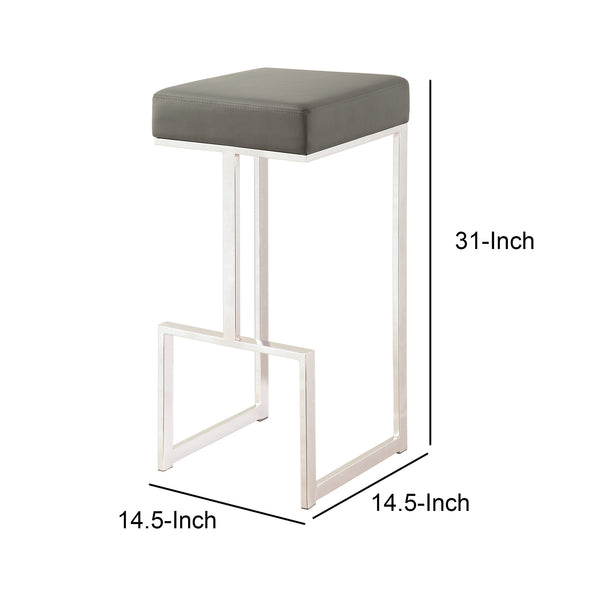 Benzara BM168067 Bar Stool With Upholstered Gray Seat With Chrome Base