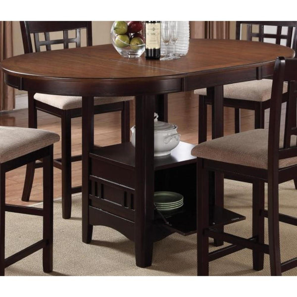 benzara BM168068 Dual-Tone Counter Height Dining Table With Storage Base Brown