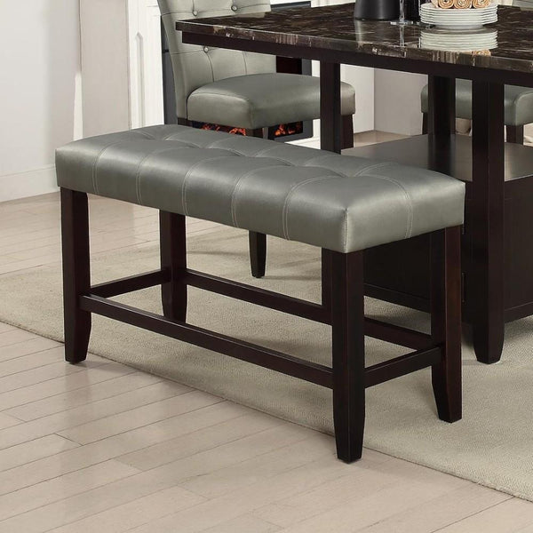 benzara BM171258 Tufted High Bench With Tapered Legs Silver and Brown
