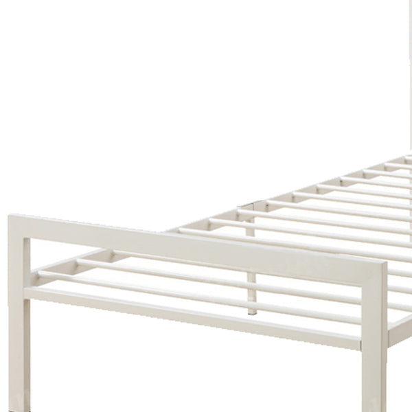 Benzara BM171745 Metal Frame Twin Bed With Leather Upholstered Headboard White