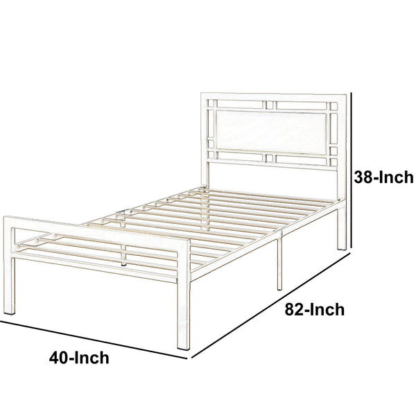 Benzara BM171745 Metal Frame Twin Bed With Leather Upholstered Headboard White