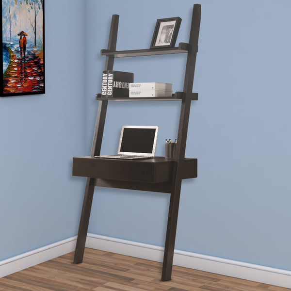 benzara BM172239 Ladder Desk With One Drawer Cappuccino