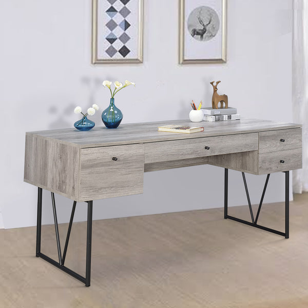 benzara BM172254 Writing Desk-4 Drawer Driftwood Gray