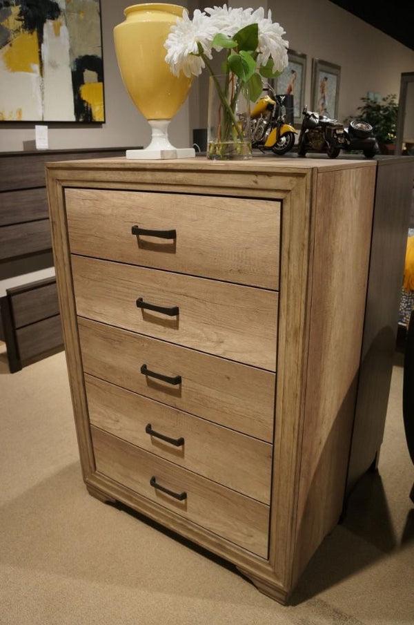 benzara BM174467 Natural Tone Wooden Chest With 5 Drawers In Brown