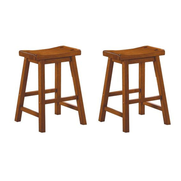 Benzara BM175972 Wooden 24" Counter Height Stool With Saddle Seat Oak Brown Set Of 2