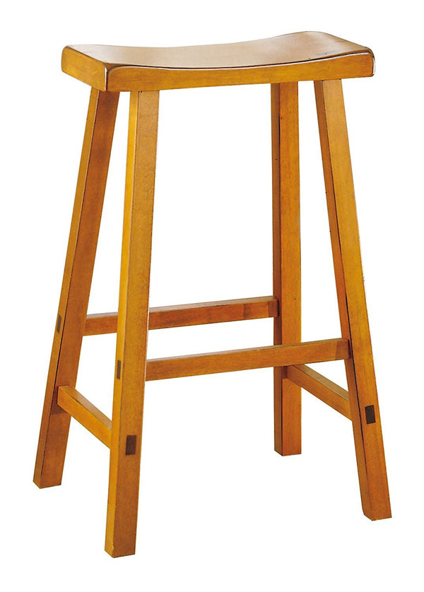 Benzara BM175973 Wooden 29" Counter Height Stool With Saddle Seat Oak Brown Set Of 2