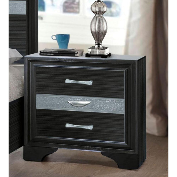 benzara BM185438 Two Tone Wooden Nightstand With Three Drawers Black And Silver