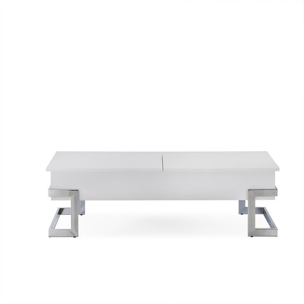 benzara BM185788 Wooden Coffee Table With Lift Top Storage Space White