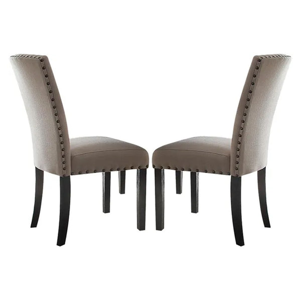benzara BM186221 Nailhead Trim Fabric Upholstered Wooden Side Chair Set of 2 Beige and Brown
