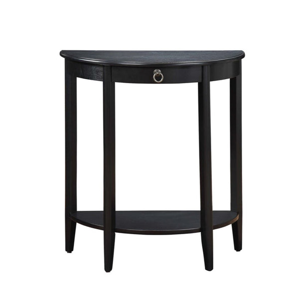 benzara BM191266 - Wooden Half Moon Shaped Console Table with One Storage Drawer Black