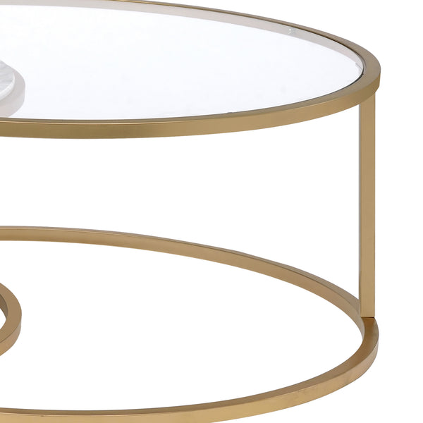 Benzara BM193836 -Metal Framed Nesting Coffee Tables With Glass And Marble Tops Set Of Two Gold