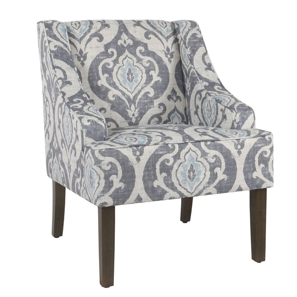 Benzara BM193999 - Fabric Upholstered Wooden Accent Chair With Swooping Armrests And Damask Pattern Design Multicolor