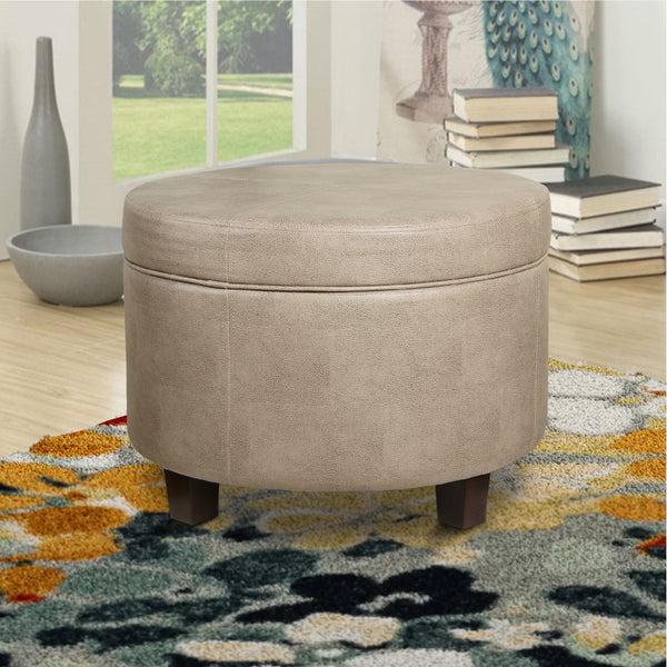 benzara BM194118 - Faux Leather Upholstered Wooden Ottoman with Lift Off Lid Storage Brown