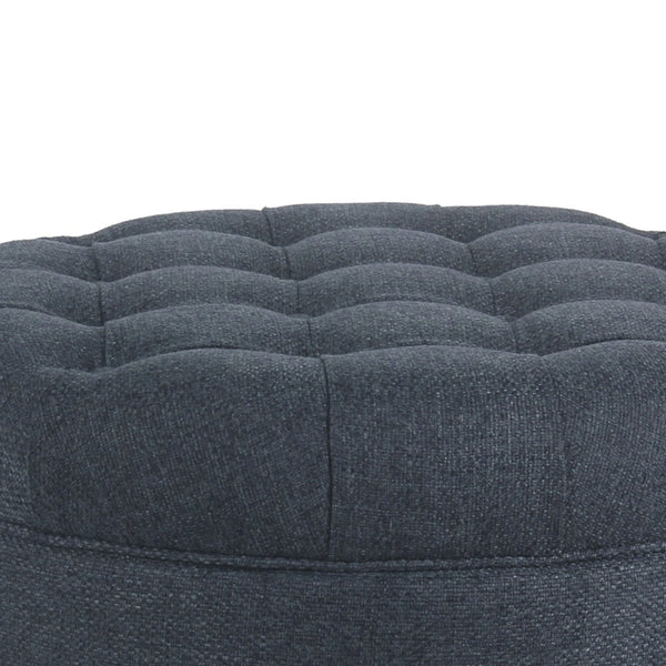 Benzara BM194138 - Fabric Upholstered Wooden Ottoman With Tufted Lift Off Lid Storage Navy Blue