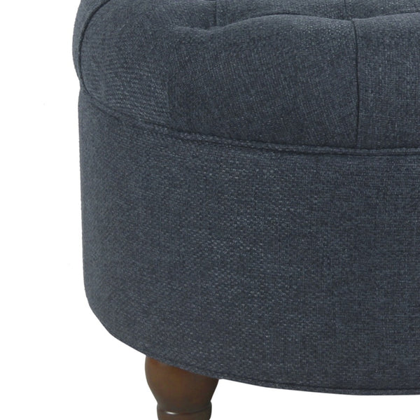 Benzara BM194138 - Fabric Upholstered Wooden Ottoman With Tufted Lift Off Lid Storage Navy Blue