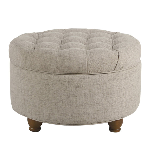 Benzara BM194141 - Fabric Upholstered Wooden Ottoman With Tufted Lift Off Lid Storage Beige