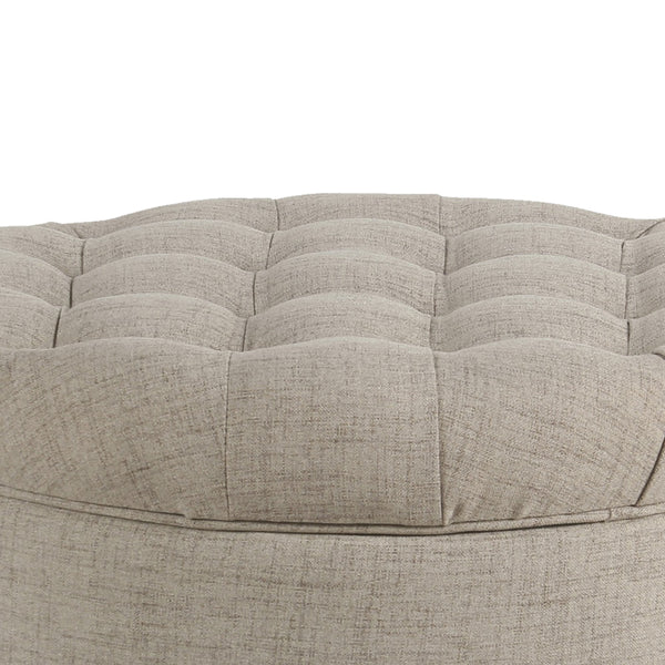 Benzara BM194141 - Fabric Upholstered Wooden Ottoman With Tufted Lift Off Lid Storage Beige