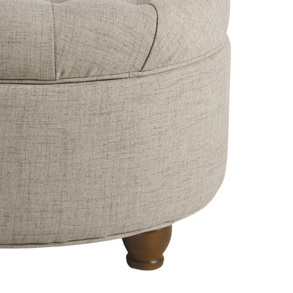 Benzara BM194141 - Fabric Upholstered Wooden Ottoman With Tufted Lift Off Lid Storage Beige
