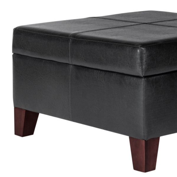 Benzara BM195756 - Leatherette Upholstered Wooden Ottoman With Hinged Storage Black And Brown Large