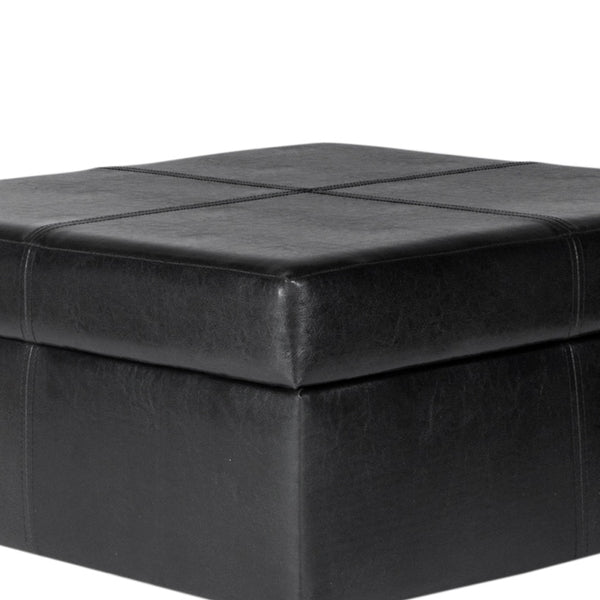 Benzara BM195756 - Leatherette Upholstered Wooden Ottoman With Hinged Storage Black And Brown Large