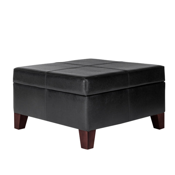 benzara BM195756 - Leatherette Upholstered Wooden Ottoman With Hinged Storage Black and Brown Large